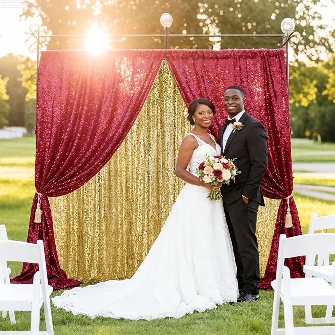 Sugargirl Burgundy Sequin Backdrop Curtain 4 Panels 2FTx8FT Glitter Burgundy Background Drapes Sparkle Photography Backdrop for Party Wedding Birthday Wall Decoration