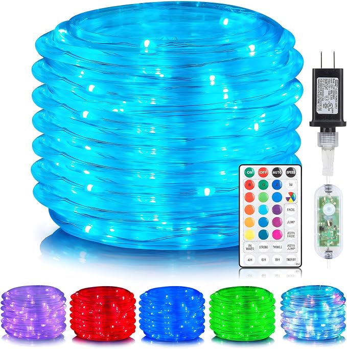 ANJAYLIA 66ft 200 LED Rope Lights Outdoor, Waterproof 16 Colors Changing String Lights Plug in with Remote Control Indoor Twinkle Fairy Lights for Bedroom Garden Party Halloween Christmas Decorations