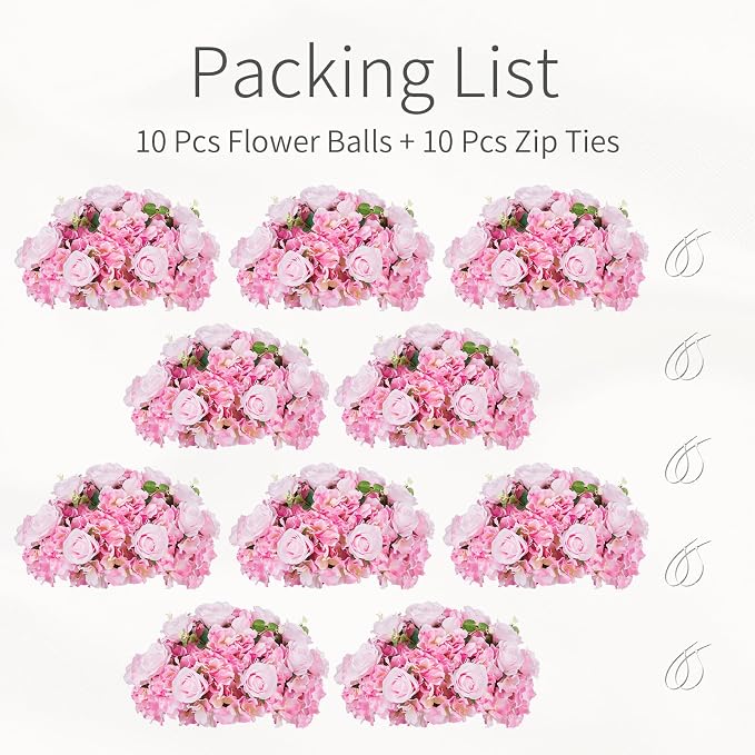 Pink Flowers Balls for Centerpieces: 10 PCS 15.7" Diam Flower Centerpieces for Tables in Wedding Reception Decorations Arrangement for Party Celebration Planners