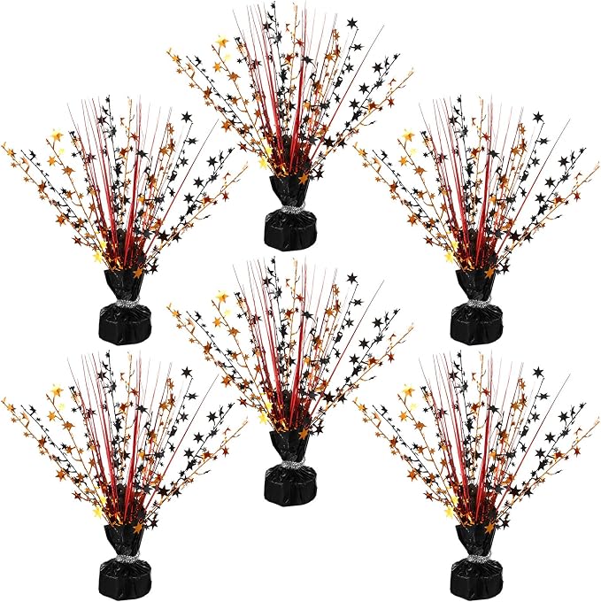 Crowye 6 Pcs Metallic Foil Spray Centerpiece Party Star Decoration Table Decor for Birthday Wedding Bachelorette Summer Party Holiday(Black Orange,Small Star)