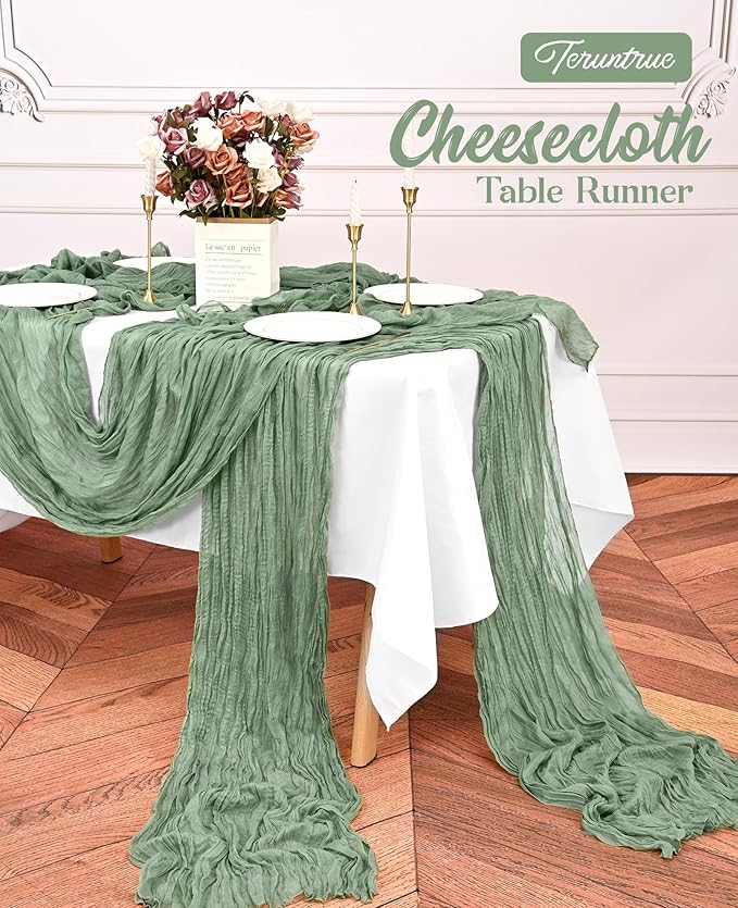 20 Pack Sage Green Table Runner 10FT Long Cheesecloth Table Runner Cheese Cloth Gauze for Wedding Party Birthday Decoration-Sage Green