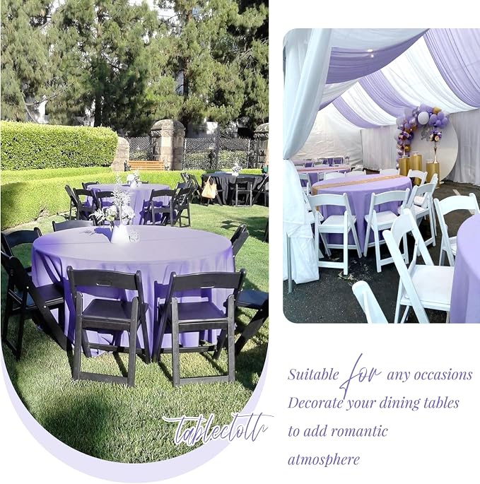Showgeous 4 Pack Lavender Round Tablecloth 120 Inch Polyester Table Cloth for Round Tables Washable Decorative Fabric Table Covers for Wedding Dining Party