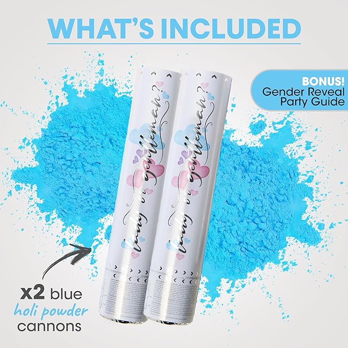PrimePure Gender Reveal Confetti Cannon - Biodegradable Powder Cannon - Blue, 2 Pack - Baby Boy Gender Reveal Smoke Bomb - Blue Baby Powder Party Poppers Confetti Shooters