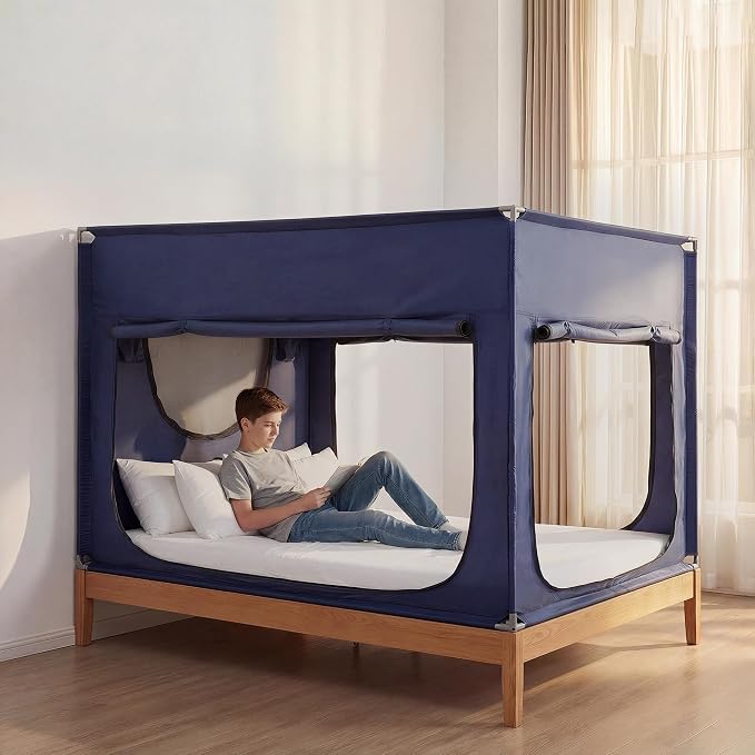 ANC POP Portable Bed Tent, Blackout Privacy Canopy with 3 Doors & Breathable Mesh, Large Space for Adults, Indoor Sleeping Shelter for Dorms/Shared Rooms