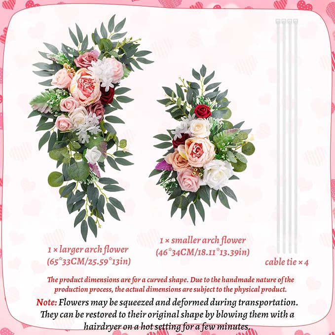 2 Pcs Wedding Arch Decorations - Reusable Artificial Hanging Flowers Floral Swag Greenery Garland for Wedding Welcome Sign Backdrop Bridal Ceremony Reception Backdrop Decoration