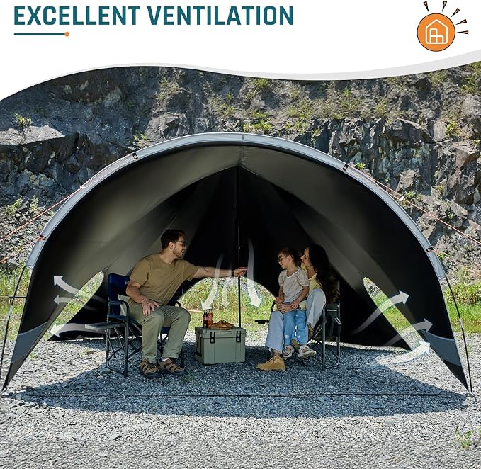 Blackout Camping Canopy Waterproof Tent Tarp with Poles Sun Shade Shelter for Outdoor Camping Backyard Picnic, Included Guy Lines & Luminous Tent Stakes, Gray