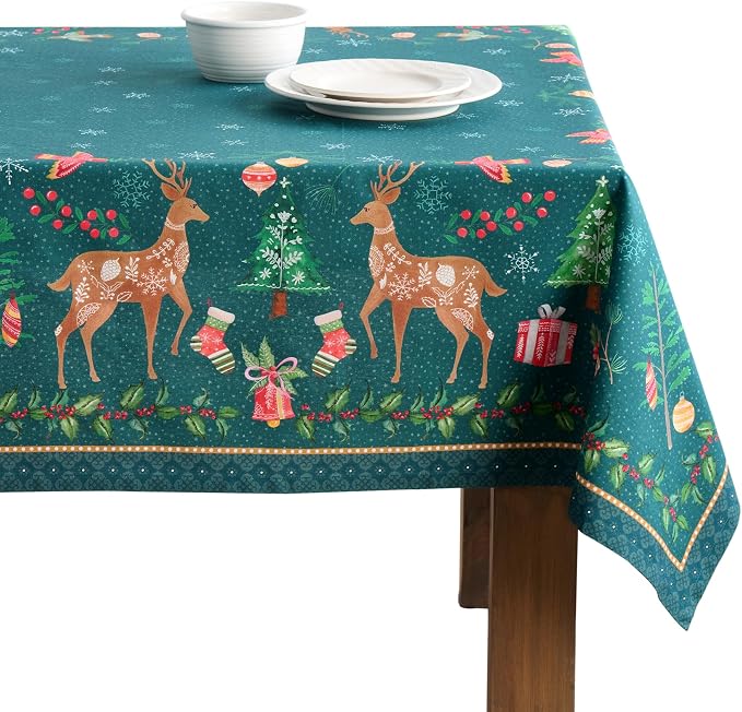 Maison d' Hermine Table Cloth Rectangle Table 100% Cotton 70 x 108 Inches Fall Tablecloth Reusable Everyday Use for Thanksgiving Christmas Decorations Dining Farmhouse Party (Hygge Christmas)