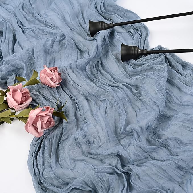 10 Pcs Dusty Blue Cheesecloth Table Runner 10FT, Gauze Table Runner for Wedding Reception Sheer Bridal Shower Birthday Party Boho Table Decoration, Rustic Romantic Wedding Runner