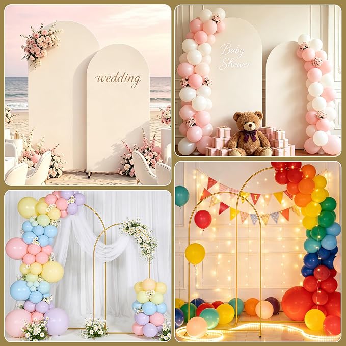2 Pack Arch Backdrop Stand and Cover Set (7.2FT/6FT), Balloon Arch Stand, Metal Background Arch Stand, Backdrop Arch Frame, Wedding Arch for Backdrop (Ivory Cover)