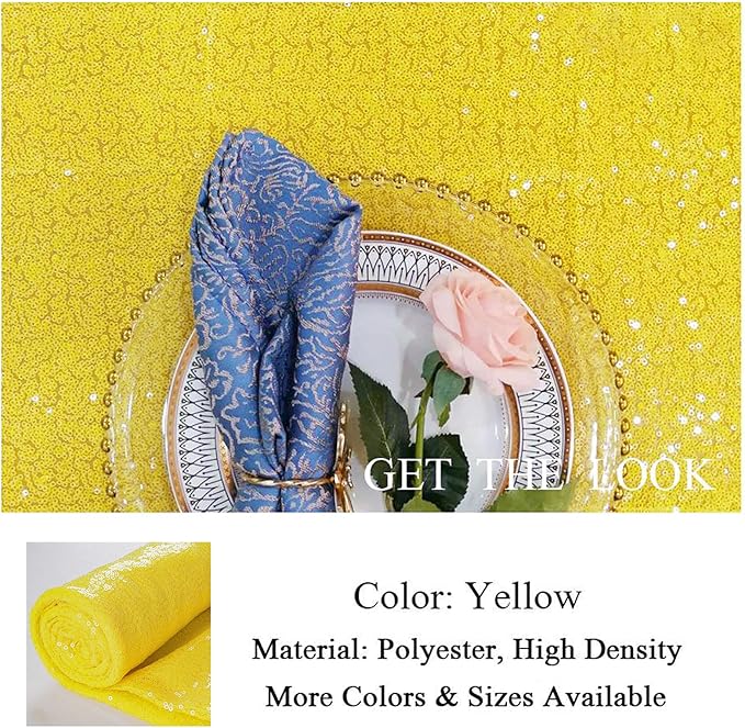 ShinyBeauty Yellow Table Runner 12x108 Inch Sequin Table Runner 108 Inches Long Wedding Party Table Runner Sequins Linen Table Runner for Christmas Halloween Event Decorations