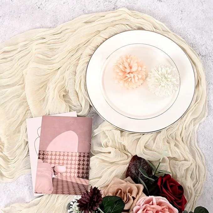 12 Pack Ivory Cheesecloth Table Runner 120 inch Fall Thanksgiving Boho Cream Rustic Gauze Farmhouse 10FT Cheese Cloth Runner for Baby Shower Wedding Party Holiday Home Decor
