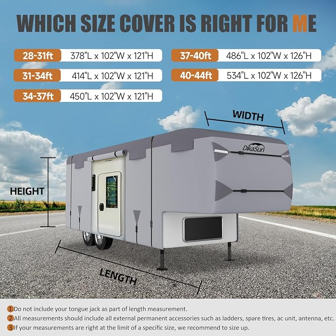 5th Wheel RV Covers 34' ~ 37', Upgraded Heavy-Duty Fifth Wheel Travel Trailer Cover with 7-Layer Windproof Waterproof Toy Hauler Camper Cover RV Skirting for Winter Protection