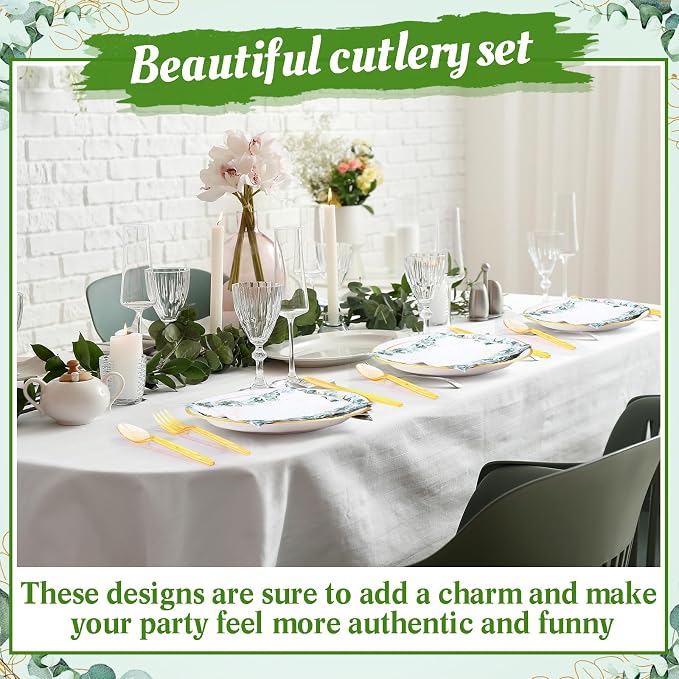 400 Pcs Sage Green Color Party Supplies Serve 50 Guests Eucalyptus Flowers Disposable Paper Plates Napkins and Cups for Bridal Baby Shower Birthday Wedding Party Decorations(Green,Classic)