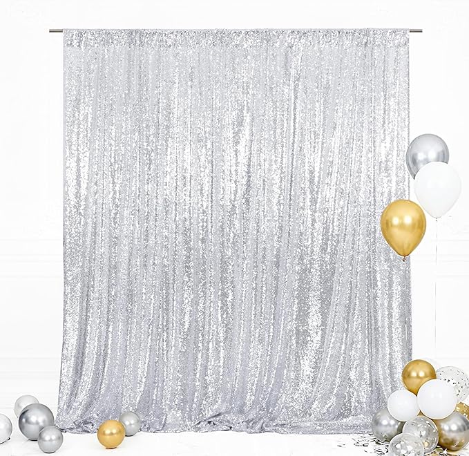 Eternal Beauty Silver Sequin Backdrop, 5x7 Ft Glitter Background Curtains for Shimmer Photography Party Wedding Birthday Back Drop Decor