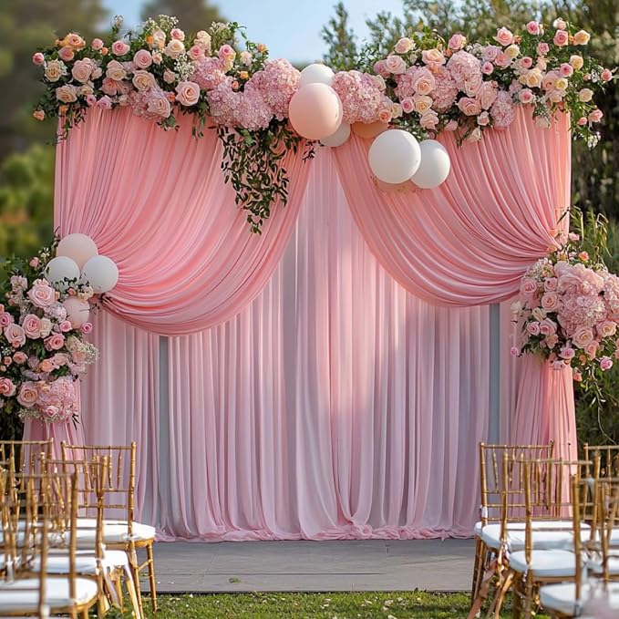 50ftx12ft Baby Pink Backdrop Curtains for Wedding-Wrinkle Free Backdrops Curtain Drapes Fabric Decorations Photo Back Drop Cloth for Baby Shower Photography Stage Reception 10Panels 12ft(H) x 5ft(W)