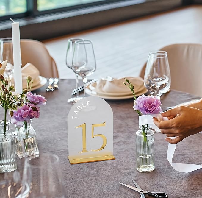 Frosted Arch Gold Table Numbers - 5x7" Frosted Arch Acrylic Table Signs with Gold Mirror Numbers for Banquet, Party, Event, Anniversary