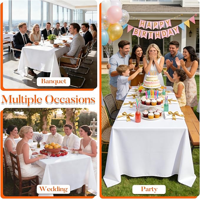 10 Pack White Table Cloth Rectangle 60x102 Inch Rectangular Tablecloths for 6 Foot Tables, Wrinkle Resistant Washable White Tablecloth Polyester Fabric Table Covers for Party Banquet Wedding Buffet