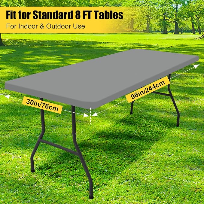 Smiry 6 Pack Rectangle Picnic Table Cloth, Waterproof Elastic Fitted Tablecloths, Washable Polyester Rectangular Patio Table Cover for Camping, Indoor and Outdoor (Grey, 30"x96")