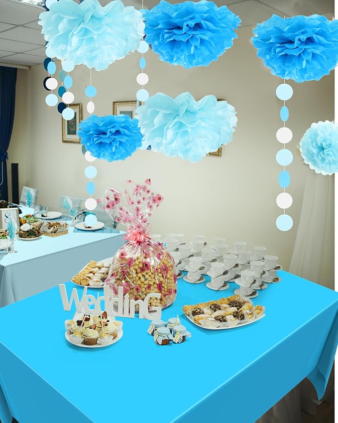 Fullhawl 27 Pcs Navy Blue Party Decoration, 6 Pcs Disposable Tablecloth 21 Pcs Hanging Paper Fans, Pom Poms Flowers, Garland String Polka Dot and Triangle Flag Set for Birthday, Wedding