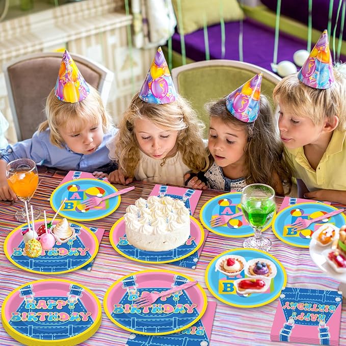 96 Pcs Girls Party Decorations Cartoon Teacher Plates and Napkins Happy Birthday Tableware Set Decor Supplies for Birthday Baby Shower Girl Cartoon Party Favors for 24 Guests