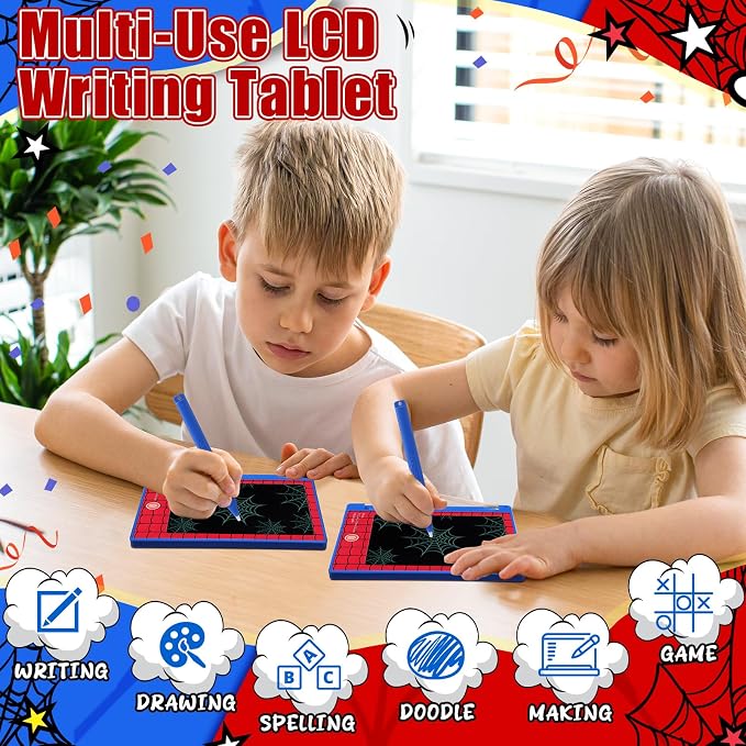 Nezyo 24 Pack Spider Theme Party Favors Mini LCD Writing Tablet 4.6 Inch Doodle Board Drawing Tablet Erasable Reusable Electronic Drawing Pads for Spider Theme Party Decor Birthday Supplies