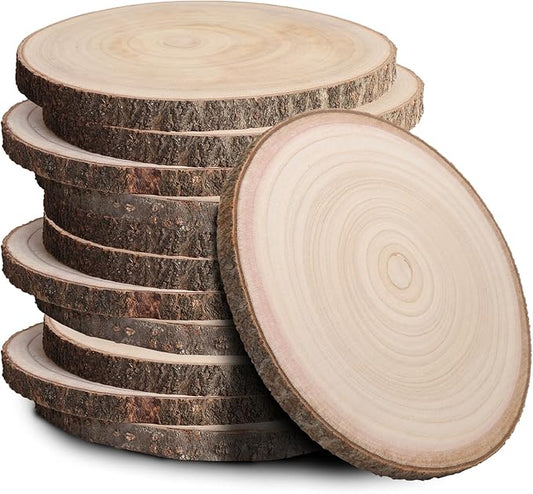 Wood Slices for Centerpieces, Wood Rounds Cookies for Crafts, Rustic Wood Circles & Slabs, Wooden Discs for Tables Decor-for Art Projects and Rustic Weddings (12pcs 7-8)