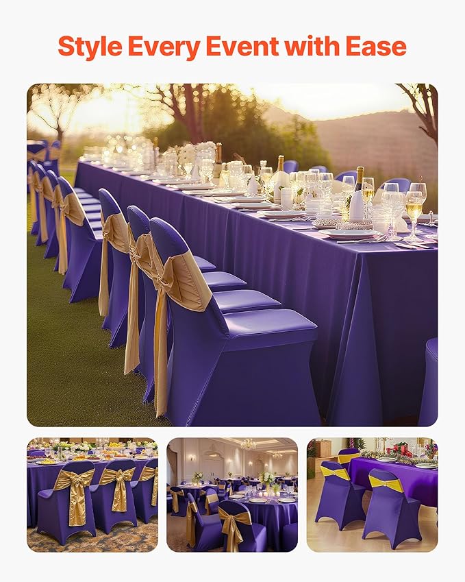 VEVOR Chair Covers, Polyester Spandex Chair Cover, Stretch Slipcovers for Wedding Party Dining Banquet Flat-Front Chair Covers (Purple-c, 50PCS)