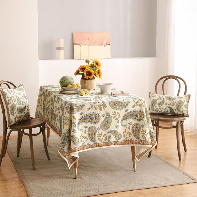 patdrea Vintage French Linen Tablecloth,Rectangular,118"x67"-Lysaniya | Colorful Elegant Extra Wide Table Cloth for Rectangle Table,Paisley Patterned,Dining Room Tea Party Thanksgiving Decor