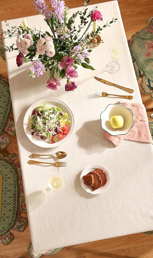 patdrea Vintage French Linen Tablecloth,Rectangular,87"x63"-Cecilia D | Colorful Elegant Table Cloth for Rectangle Table,Floral Vine Patterned,Dining Room Tea Party Thanksgiving Decor