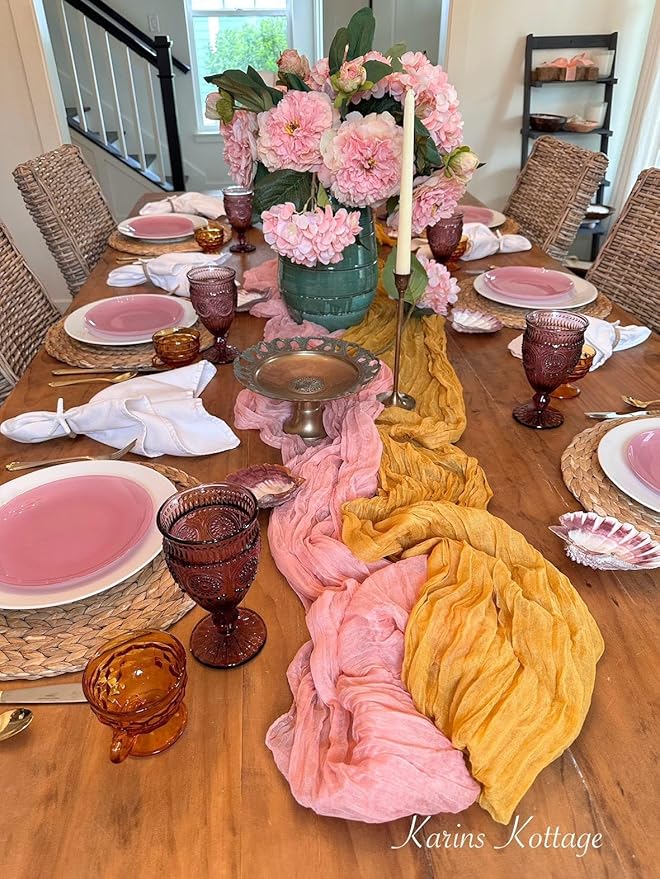 FEXIA Yellow Table Runner for Here Comes The Son Baby Shower Decor Summer Gold Cheesecloth Table Runner Baby Shower Decorations for Table Centerpiece Decorations Bridal Shower Wedding Party 10FT