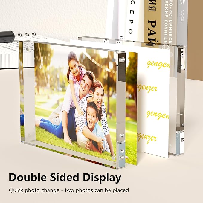 Mini Picture Frame 4x6 inch Clear Acrylic Magnetic Photo Business Card Frame 20mm Thick Double Sided Wallet Size Desktop Display Frames for Office Home Decor Photos Cards (4"x 6", 1pcs)