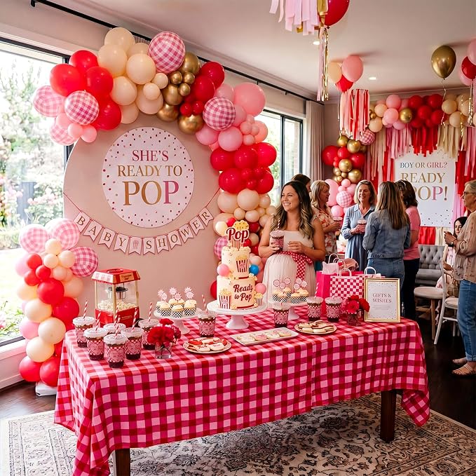 FoldTier 50 Sets Dirty Soda Bar Supplies She's ready to Pop Cups with Lids and Straws 12oz Clear Disposable Plastic Cups with Lids, Red Party Cup for Baby Shower Gender Reveal Party Popcorn Cold Drink