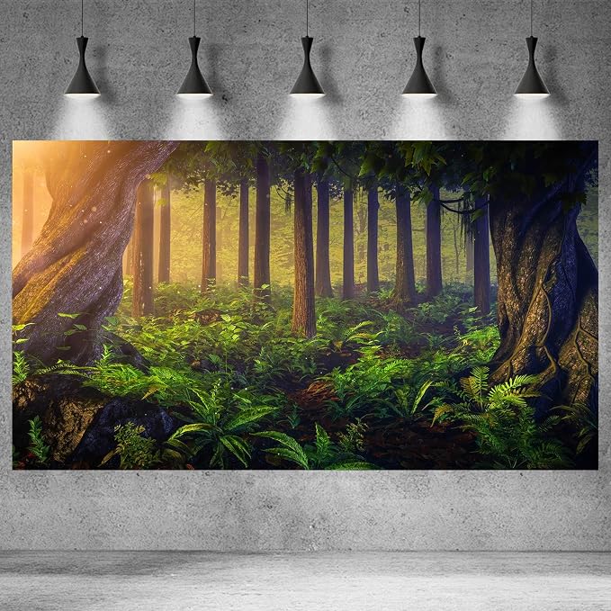 Magical Fantasy Forest Photography Background Jungle Safari Theme Party Backdrop Green Trees Sunlight Backdrop Enchanted Forest Theme Baby Shower Adult Photo Studio Props Backdrops 10x8ft