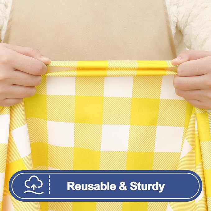 Smiry Picnic Table Cloth 4 Pack, Waterproof Elastic Fitted Tablecloths for 24x48 Rectangle Tables, Washable Polyester Buffalo Plaid Tablecloth for Camping, Dining & Outdoor (Yellow & White, 24" x 48")