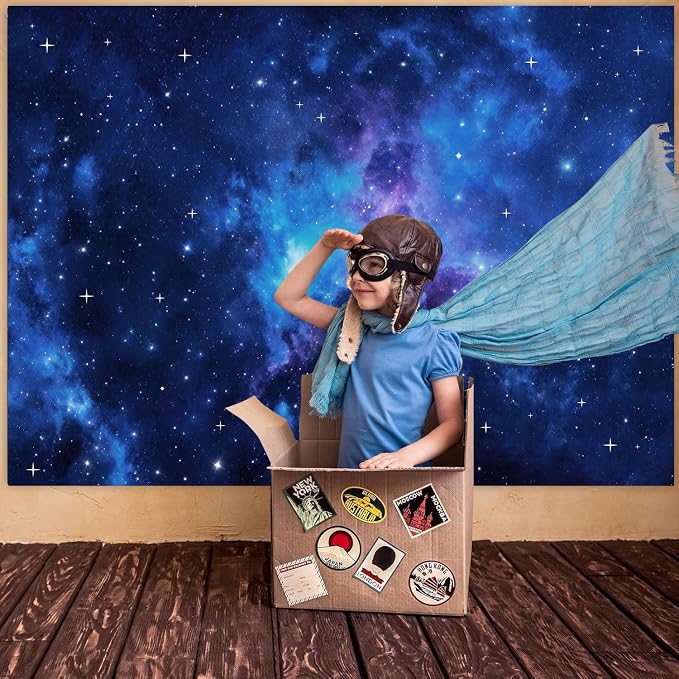 Galaxy Stars Backdrop 12x8 FT Outer Space Birthday Starry Night Sky Backdrops Decorations Universe Space Photography Background Kids Space Party Decor Banner Photo Booth Props