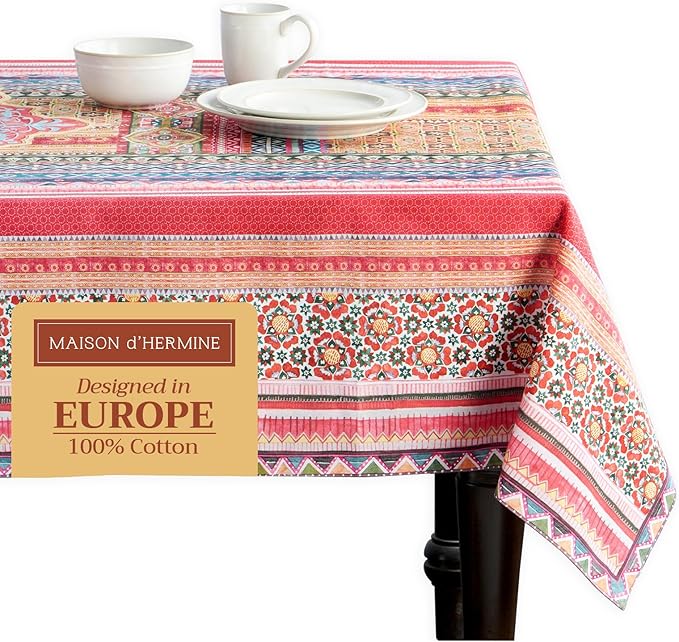 Maison d' Hermine Table Cloth Rectangle Table 100% Cotton 60 x 120 Inches Fall Tablecloth Reusable Everyday Use for Thanksgiving Christmas Decorations Dining Farmhouse Party (Ispahan)