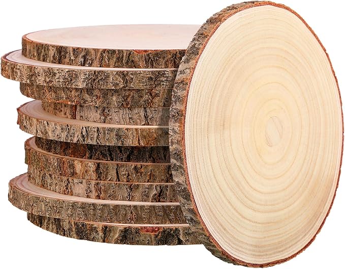 Tioncy 10 Pack Large Wood Slices for Centerpieces Unfinished Rounds Wood Slabs for Tables Decor Natural Wooden Circle for DIY Crafts Rustic Wedding Centerpiece Decor (9-10 Inch)