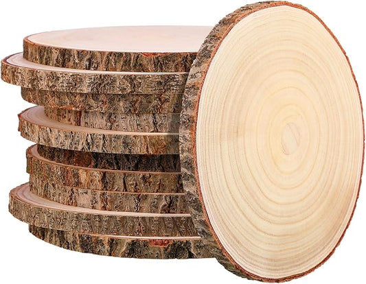 Tioncy 10 Pack Large Wood Slices for Centerpieces Unfinished Rounds Wood Slabs for Tables Decor Natural Wooden Circle for DIY Crafts Rustic Wedding Centerpiece Decor (9-10 Inch)