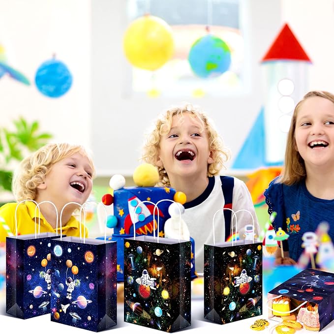 Nezyo 24 Pack Space Party Favor Gift Bags Galaxy Gift Bags for Space Astronaut Star Theme Party Supplies(Outer Style)