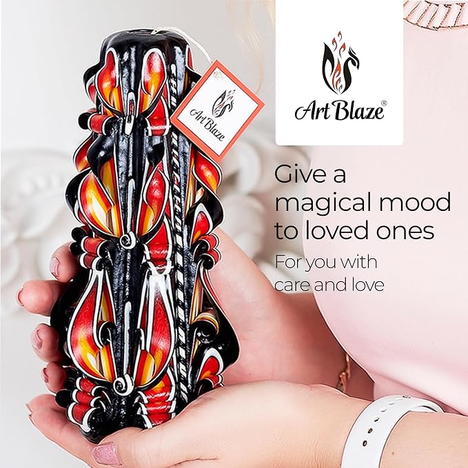 Carved Candles - Handmade Long Burning Decorative Luxury Candles - Unscented - Perfect for Home Decor, Birthdays, Romantic Occasions, Gifts for Women - Christmas Gift for Mom - Big Black