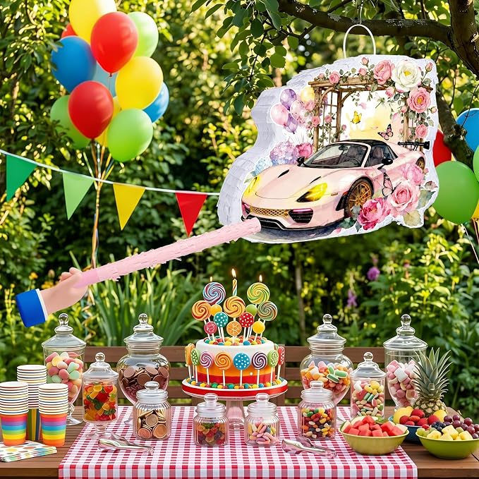 Cars Piñata Race Car Party Favors Set with A Blindfold, Bat and Confetti Birthday Party Supplies Theme Racing Pinata for Celebration Carnival Party Supplies