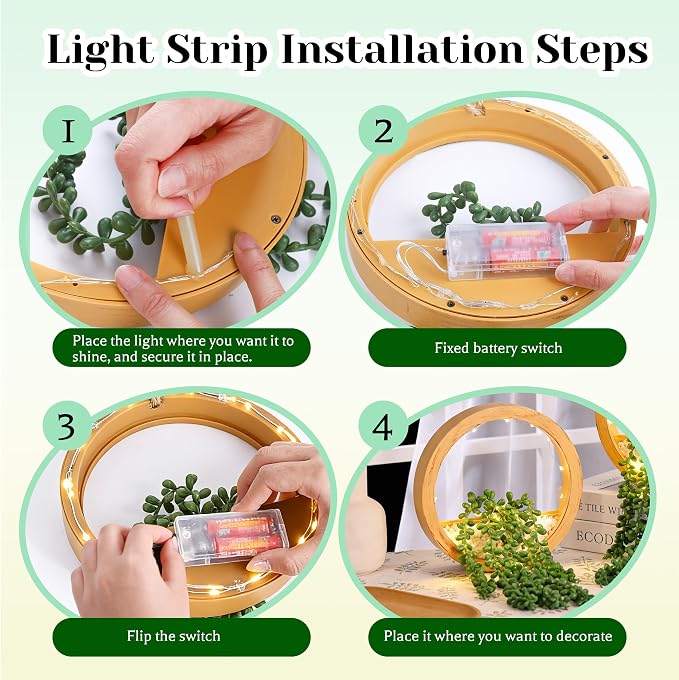 Der Rose 2 Pack Lighted Hanging Plants, Artificial String of Pearls Plants with Warm LED Lights, Aesthetic Fake Plants for Wood Tone Bedroom Bathroom Living Room Wall Decor, Party & Gift for Women