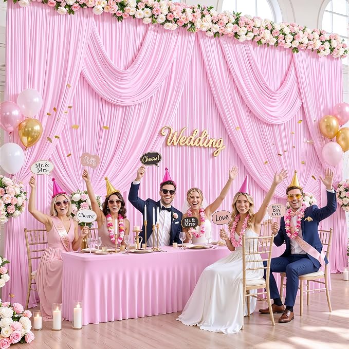 8 Panels Pink Backdrop Curtains for Wedding Party Wrinkle Free Backdrops Curtain Drapes Fabric Decorations Photo Back Drop Cloth for Baby Shower Photography Stage Reception 40ft(W) x 12ft(H)