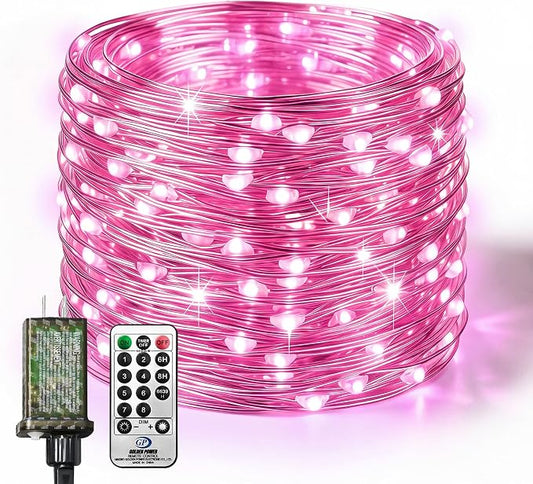 btfarm Fairy Lights Plug in with Remote, 33FT 100 LED Outdoor Twinkle Lights Waterproof with Timer, 8 Modes Indoor String Lights for Bedroom Patio Garden Wedding Christmas Decoration, Pink