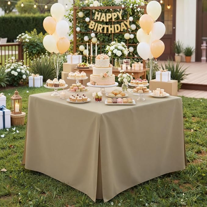 Shillance 2 Pack Khaki Square Tablecloth for 34x34 Inch Card Table Cover Waterproof Oil-Proof Spill-Proof Polyester Square Fitted Tablecloth for Wedding Parties Display Trade Show