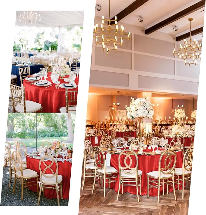 12 Pack 108 Inch Round Tablecloth, Red Satin Fabric Table Cloth for Round Tables, Wrinkle Resistant Washable TableCover Bright Silk Table Clothes for Wedding Party Dining Tables Banquet