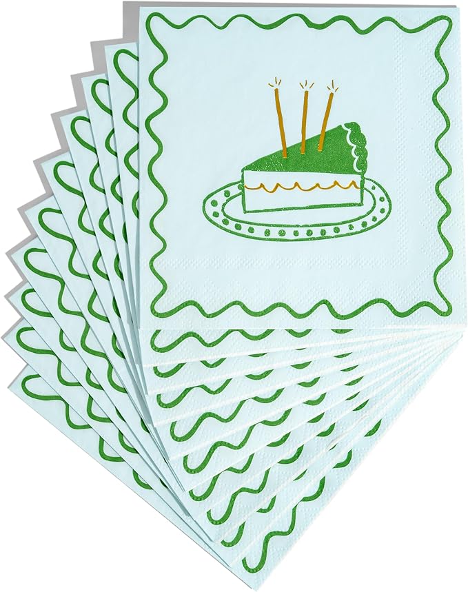Birthday Party Celebration, Stylish Tableware Set for 8 Guests – Blue/Green