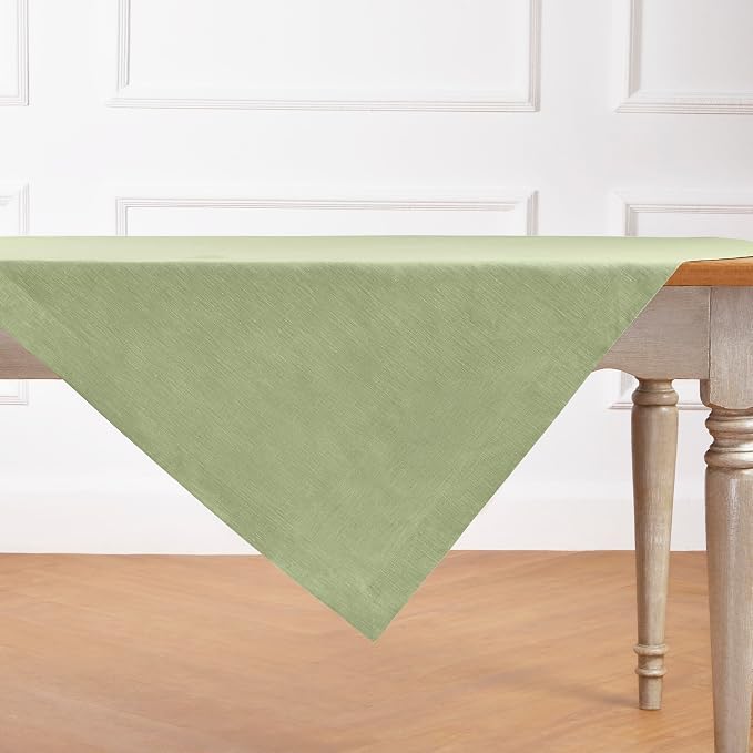 Solino Home Linen Cloth Tablecloth 52 x 52 Inch - 100% Pure Linen Chambray Olive Square Tablecloth - Athena, Machine Washable Table Throw for Summer