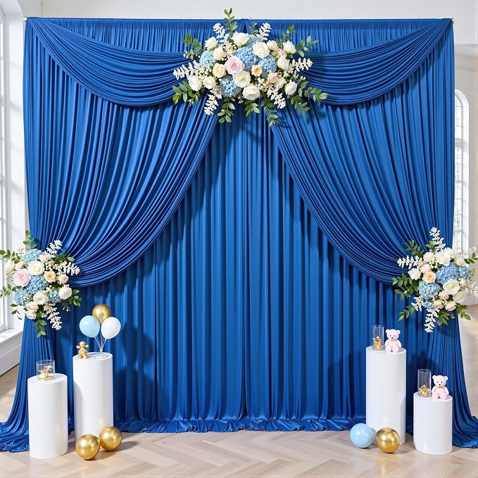 50ft×12ft Royal Blue Backdrop Curtain for Wedding Parties,10 Panels Wrinkle Free Polyester Photo Backdrop Drapes Back Drop Cloth for Independence Day Birthday Photography Background