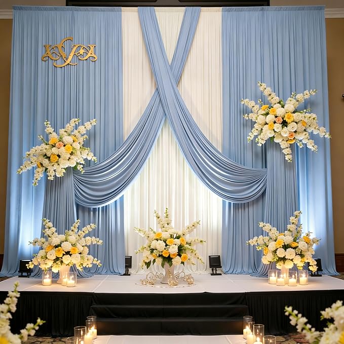 10 ft x 12 ft Wrinkle Free Dusty Blue Backdrop Curtain for Parties, 2 Panels 12ft Polyester Dusty Blue Photo Backdrop Drapes for Graduation Birthday Wedding Party Stage Curtains